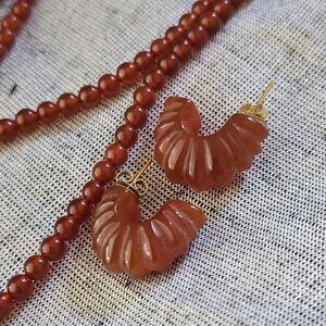 Amber Necklace Carnelian Earrings Vintage Jewelry Lot